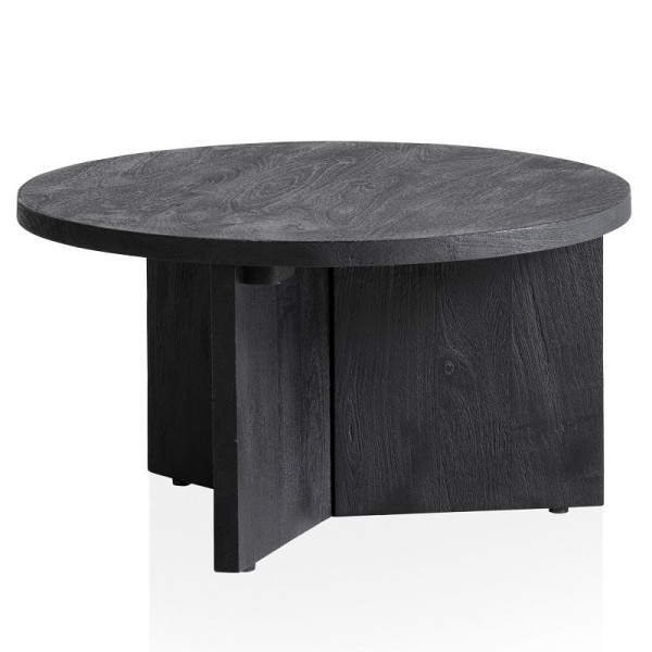 Wohnling Couchtisch 60x60x33 cm Mango Massivholz Schwarz Sofatisch Rund, Kaffeetisch Wohnzimmer Niedrig mit natürlicher Holzmaserung, WL6.985