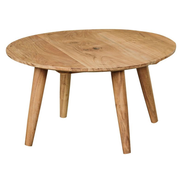 Wohnling Couchtisch BOHA Massivholz Akazie, rund Ø75 x 40 cm, mit 4 Beinen im Landhausstil, WL1.844