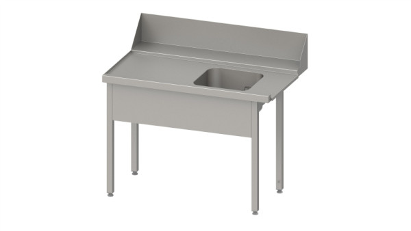 Stalgast Zulauftisch "Pro", Korbführung mit Gefälle, mit 1 Becken 1500x750x880mm, Anbauseite links, Aufkantung, Beckenblende, verschweißt, VZL15713LA