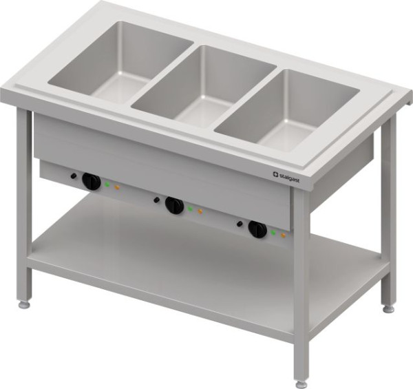 Stalgast Edelstahl Warmausgabe mit Bain-Marie 3x GN1/1 Einzelbecken, 1245x750x880, Granitabdeckung "Standard G1", CF12210