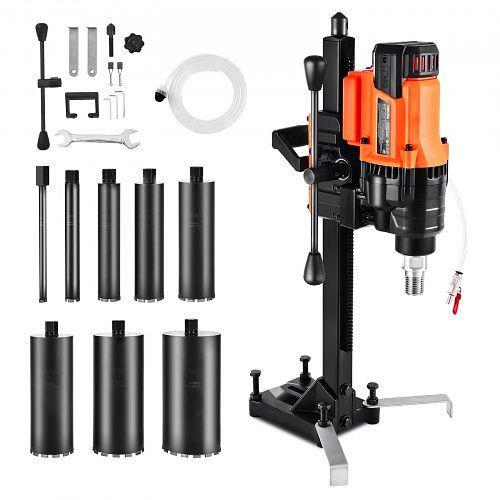 VEVOR Diamantkernbohrmaschine, 2-20 cm Durchmesser, inkl. 8 Bohrer & Ständer, 850 U/min, UNC1 1/4-7, 3000 W, für Beton/Ziegel/Stein, LSJGSZKJ8YC8FWHUM001V2