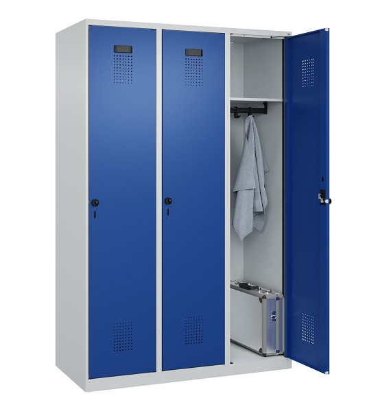 C+P Spind Evolo PLUS, 3 Abteile, 1850x1200x500mm, 7035/5010, Verschluss Drehriegel, Ablageböden 3, 049000-32 S10006