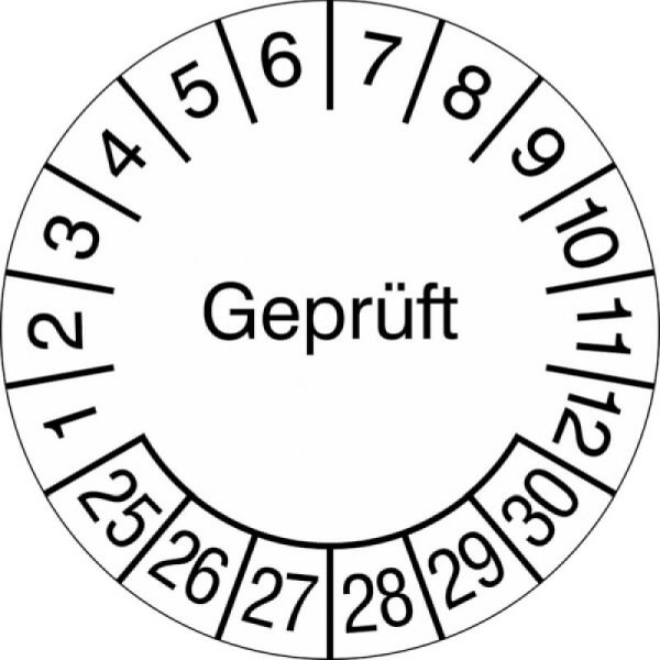Stein HGS Prüfplaketten ohne Jahresfarbe (6 Jahre), Geprüft, weiß, 2025-2030, 31.3689-25