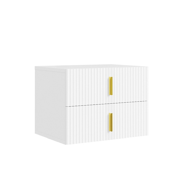 SoBuy Nachttisch in Weiß mit 2 Schubladen, Kommode mit Rillendesign, aus Spanplatte, 40×30×30 cm, Tragkraft 18 kg, FBT177-E-W