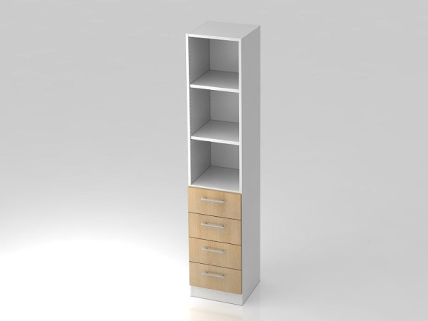 Hammerbacher Schubkasten-Schrank 5OH, 4 Schübe, Sockelblende, Relinggriff Weiß/Eiche, 40,6x42x200,4 cm (BxTxH), V7600/W/E/RE