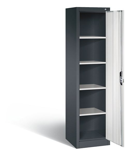 C+P Büroschrank Acurado, H1950xB502xT500mm, Farbe: Schwarzgrau / Lichtgrau, Muldengriff, 5 OH, 9235-000 S10217