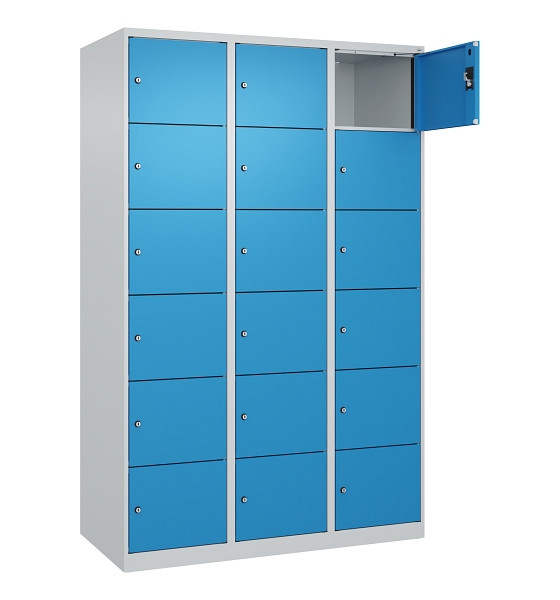 C+P Schließfachschrank Evolo PLUS, 18 Fächer, 1850x1200x500mm, 7035/5012, 049000-326 S10007