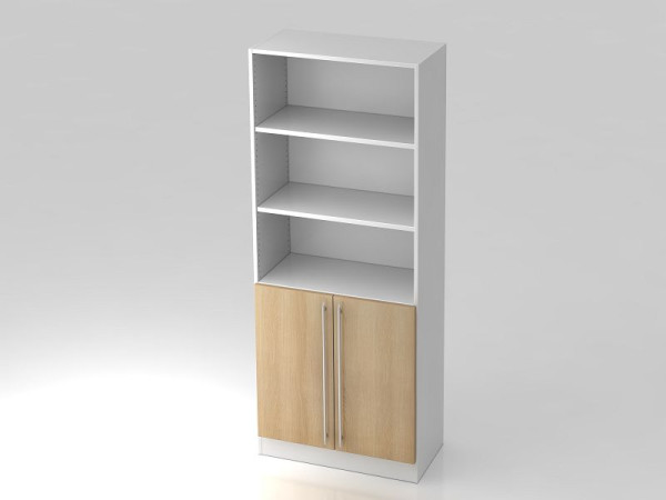 Hammerbacher Schrank 5OH, 2 Türen unten Sockelblende, Relinggriff Weiß/Eiche, 80x42x200,4 cm (BxTxH), V7700/W/E/RE