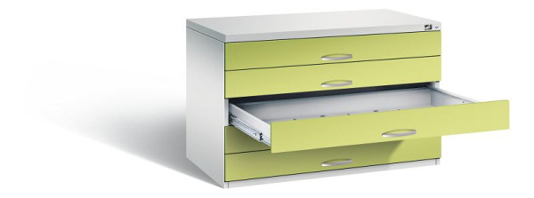 C+P Flachablageschrank Serie 7100_7200, H760xB1100xT765mm, Farbe: Lichtgrau / Viridingrün, Bügelgriff, 7101-100 S10254