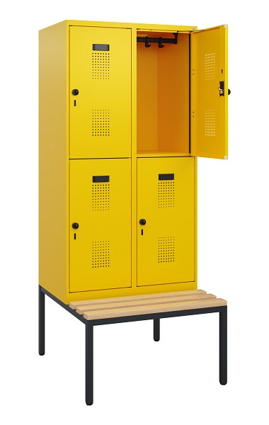 C+P Doppelstöckiger Spind Evolo PLUS, Bank, 4 Fächer, 1950x800x815mm, 1023/1023, Drehriegel, Sitzfläche Buche-Hartholz, Sitzbank, 0493505-22 S10027