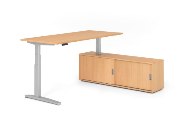 Hammerbacher Schreibtisch XBHM19, 180x80cm, Platte: Buche, 25mm dick, C-Fuß Gestell Silber, Höhe: 65 - 129 cm, Ahorn, VXBHM19SB/6/S/6/6