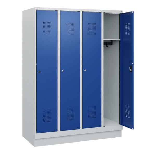 C+P Spind Evolo PLUS, Sockel, 4 Abteile, 1630x1200x500mm, 7035/5010, Zylinderschloss, 0490205-40 S10030