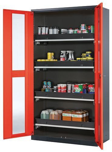 asecos Chemikalienschrank Systema-T CS-104G, Korpus anthrazit, rot, inkl. 4 Tablarauszüge, 202688