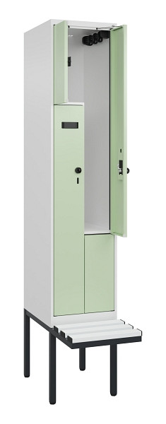 C+P Z-Spind Evolo PLUS, Bank, 2 Fächer, 2120x400x815mm, 9016/6019, Drehriegel, Material Sitzfläche Kunststoff, 0490437-122 S10073