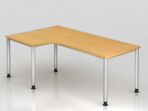 Hammerbacher Winkeltisch 4 Fuß rund 200x120cm 90° Buche/Silber, Winkelform 90°, links oder rechts montierbar, VHS82/6/S