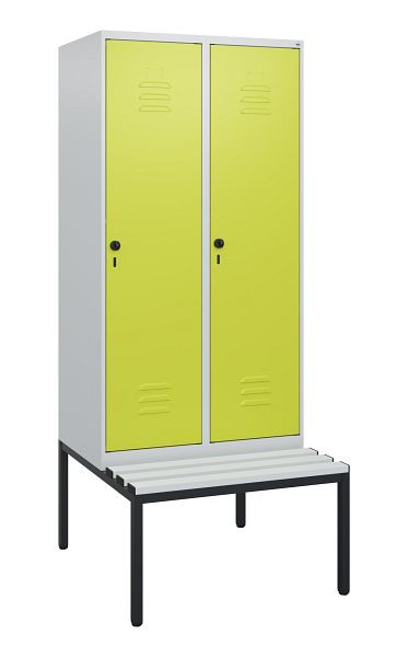 C+P Umkleidespind Classic PLUS, mit untergebauter Sitzbank, 2 Abteile, 1950x800x815mm, 7035/0024, Drehriegel, 0800505-22 S10040