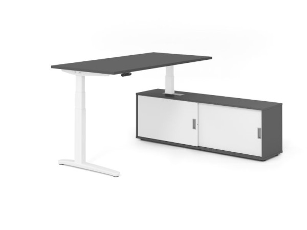 Hammerbacher Schreibtisch XBHM16, 160x80cm, Platte: Graphit, 25mm dick, C-Fuß Gestell Weiß, Höhe: 65 - 129 cm, Graphit / Weiß, VXBHM16SB/G/W/G/W