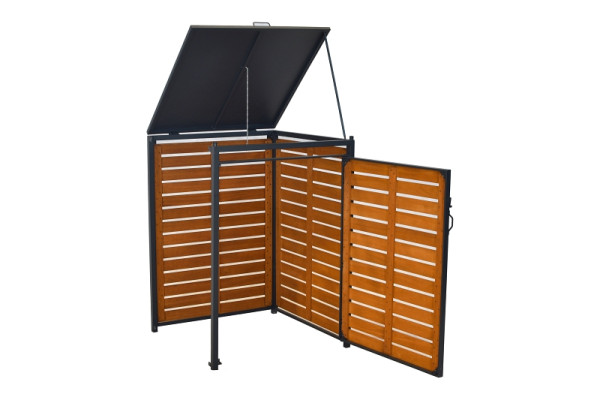 Merxx Mülltonnenabdeckung Anbau, klein, Aluminium mit FSC Akazie, 29131-011