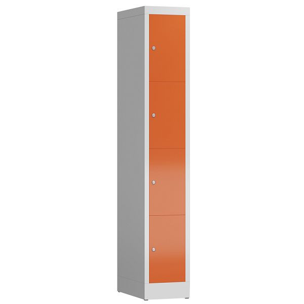 Lüllmann ClassiX Schließfachschrank, 1 Abteil, 4 Fächer, 1800 x 310 x 500 mm, lichtgrau/feuerrot, X-520414