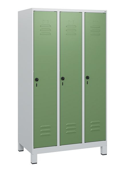 C+P Umkleidespind Classic PLUS, Füße, 3 Abteile, 1630x900x500mm, 7035/6011, Drehriegel, 0800105-30 S10006