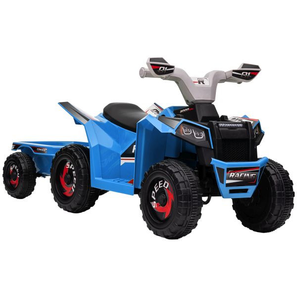 HOMCOM Kinderquad Kinder Elektro-Quad, 6V Elektroauto mit Anhänger Metall Blau, 370-277V90BU