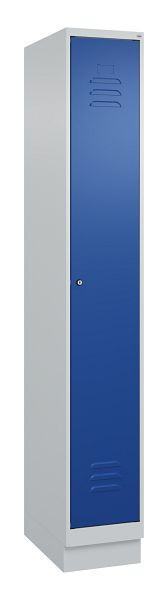C+P Umkleidespind Classic PLUS mit Mitteltrennwand, Sockel, 1950x300x500mm, 7035/5010, Zylinderschloss, 080020-10F S10018