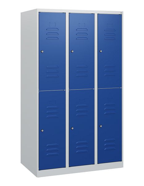 C+P Doppelstöckiger Spind Classic PLUS, 3 Abteile, 1530x900x500mm, 7035/5010, Zylinderschlösser, 0803005-30 S10020
