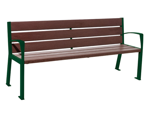 Procity Sitzbank Silaos® 6 Leisten, Mit Armlehne, Stahl & Recycling-Kunststoff, Braun/RAL 6005, 209614.6005