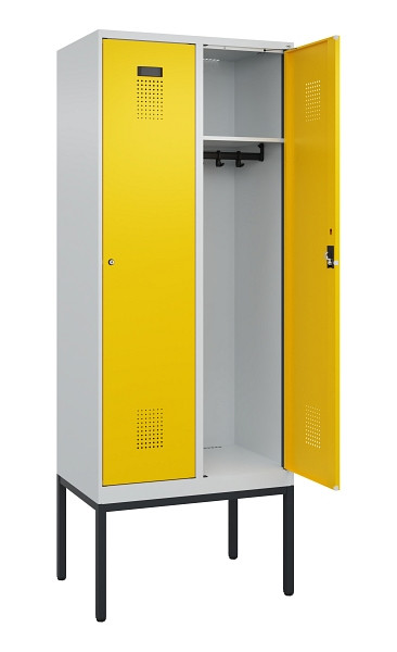 C+P Spind Evolo PLUS, Gestell, 2 Abteile, 2120x800x500mm, 7035/1023, Verschluss Zylinderschloss, Ablageböden 2, 0490307-22 S10028