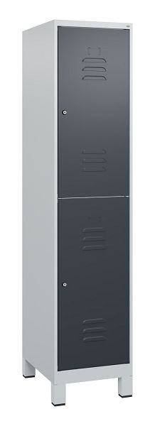 C+P Doppelstöckiger Spind Classic PLUS, Füße, 1800x400x500mm, 7035/7016, Zylinderschlösser, 0803107-12 S10023