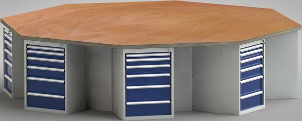 KLW Standard-Werkbank in Achteckform mit Buchen-Multiplexplatte in 8-Eck-Form 3259 x 3259 x 40 mm L x B x S, WS670N-1350M40-E8015