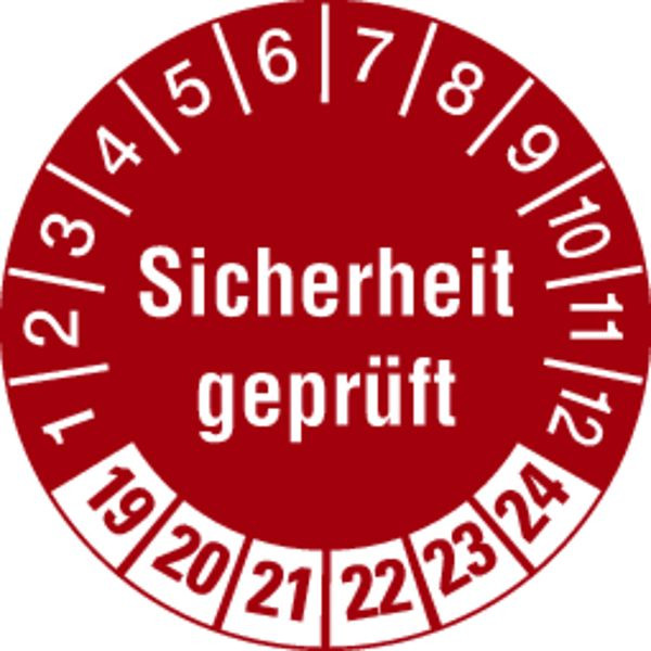 Schilder Klar Prüfetikett Sicherheit geprüft ab 23 rot/weiß, 30 mm Folie selbstklebend, VE: 40 Stück, 6/69.23