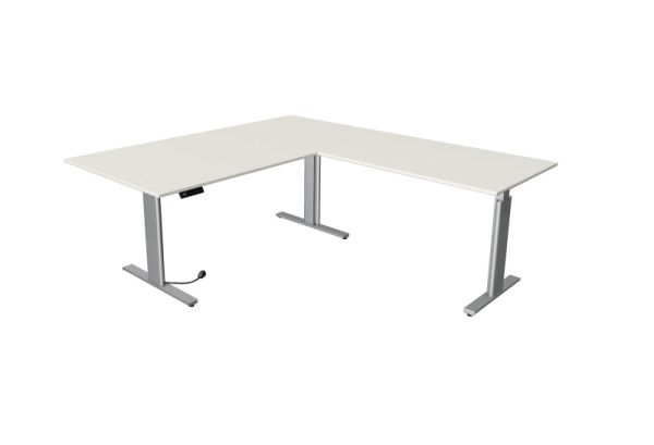 Kerkmann Sitz-/Stehtisch Move 3 silber B 2000 x T 1000 mm mit Anbauelement 1200 x 800 mm, weiß, 10235510