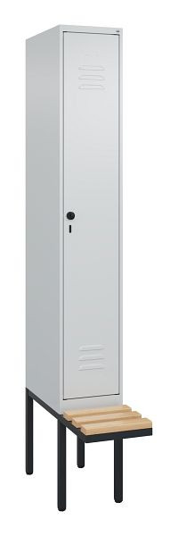 C+P Umkleidespind Classic PLUS, 2120x300x815mm, 7035/7035, Drehriegel, Buche-Sitzleisten, 3 Doppel-Haken, 0800407-10 S10009