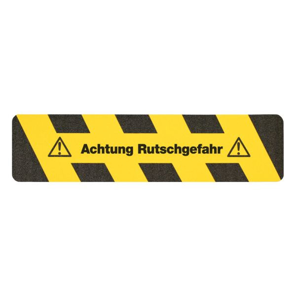 m2 Antirutschbelag Warnmarkierung schwarz/gelb Text "Achtung Rutschgefahr" Streifen 150x610mm, M111500610
