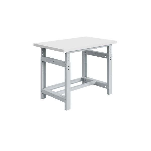 SOFAME SI Werkbank, mechanisch höhenverstellbar, B 1800 x T 750 x H 770 bis 1050 mm, RESITOP Laminat-Arbeitsplatte 30 mm, Lichtgrau RAL 7035, W010010239GC