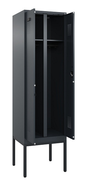 C+P Schwarz-Weiß-Spind Evolo PLUS, Gestell, 2 Abteile, 2120x600x500mm, 7016/7016, Zylinderschloss, 0490327-20 S10043