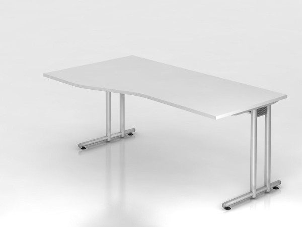 Hammerbacher Schreibtisch C-Fuß 180x100/80cm Weiß/Silber, Arbeitshöhe 72 cm, VNS18/W/S