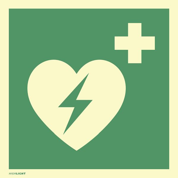 Moedel Automatisierter externer Defibrillator ISO 7010, Kunststoff, nachleuchtend, 160-mcd, 200x200 mm, 60728