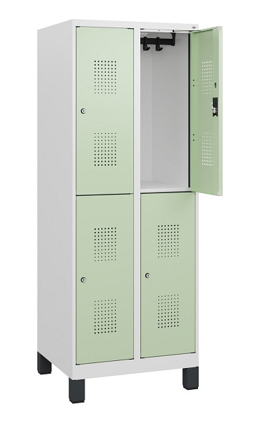 C+P Doppelstöckiger Spind Evolo PLUS, Füße, 4 Fächer, 1630x600x500mm, 9016/6019, Zylinderschloss, 0493105-20 S10049