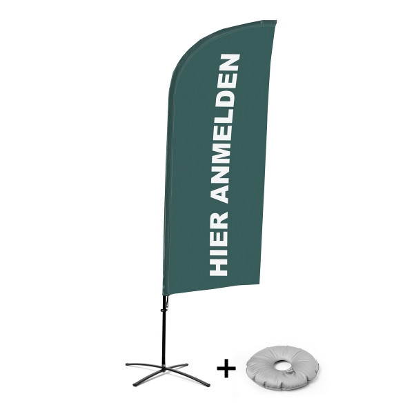 Showdown Displays Beachflag Alu Wind Komplett-Set Hier Anmelden Grau Deutsch Kreuzständer, BFAW310-CB30-WB-I112