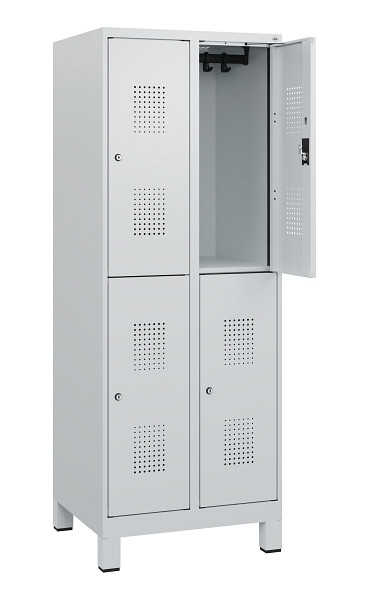 C+P Doppelstöckiger Spind Evolo PLUS, Füße, 4 Fächer, 1630x600x500mm, 7035/7035, Zylinderschloss, 0493105-20 S10040