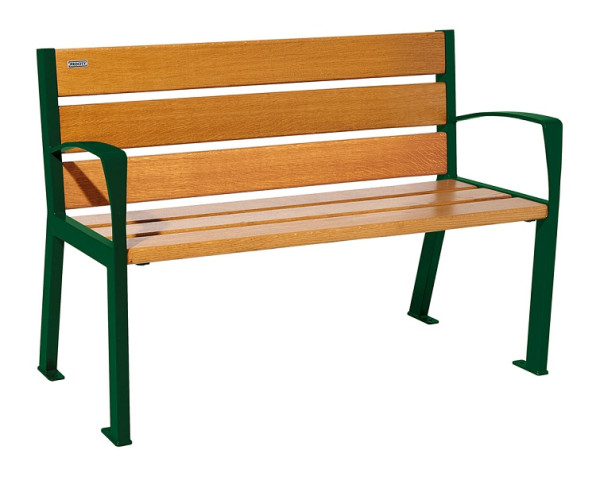 Procity Sitzbank Silaos 6 Holzlatten, 1200 mm, Mit Armlehne, Holz & Stahl, helle Eiche/RAL 6005, 209611.6005.CHEC