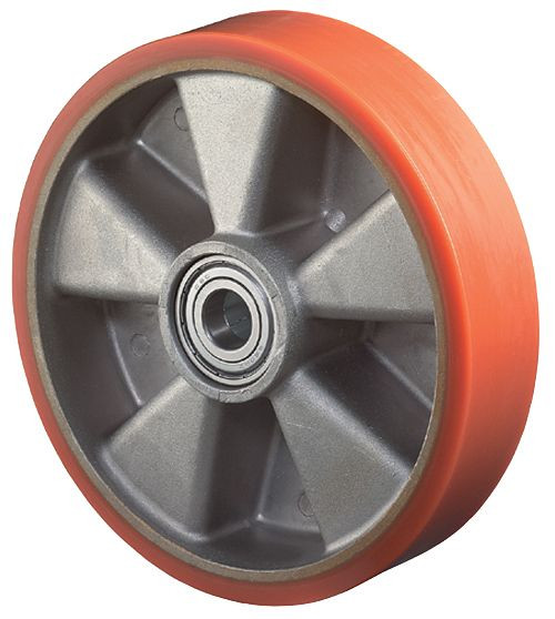 BS Rollen Polyurethanrad, Rad-Breite 38 mm, Rad-Ø 125 mm, Tragfähigkeit 300 kg, Lauffläche Guss-Polyurethan, Radkörper Aluminium, Kugellager, B90.127