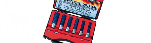 Karnasch Set BASIC, Blue-Line55 6 HSS-XE+DURABLUE-beschichtete Kernbohrer: Nutzlänge 55mm, Nitto/Uni-Schaft 19mm, 201349