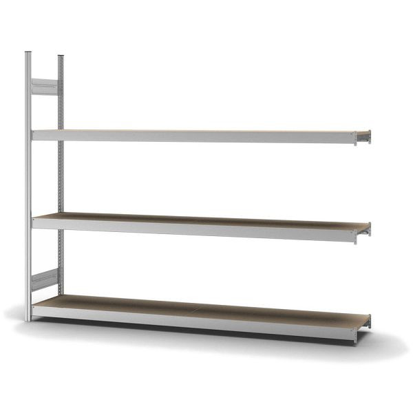 hofe Großfach-Anbauregal, 2000x400x2500 mm, 3 Fachebenen, Spanplatte verzinkt, 350 kg Fachlast, 1200 kg Feldlast, zweiseitige Bedienung, GZA20425S