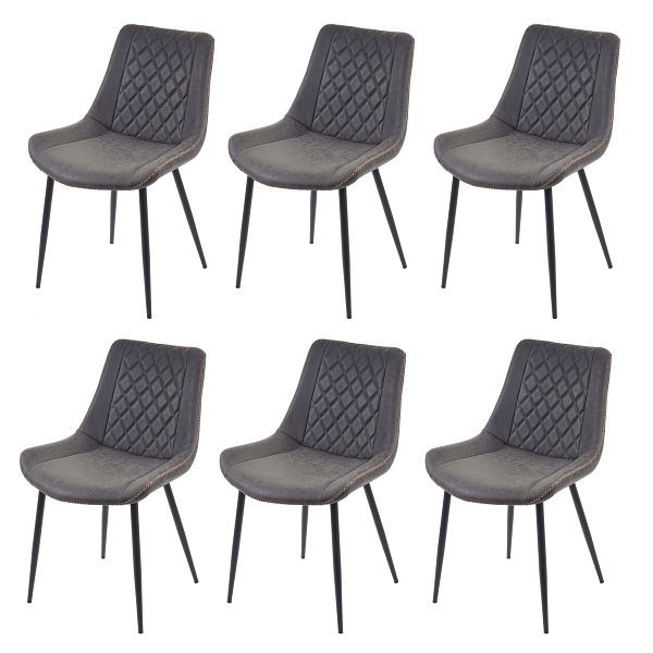 Mendler 6er-Set Esszimmerstuhl HWC-E56, Stuhl Küchenstuhl, Vintage, Kunstleder Wildlederimitat dunkelgrau, 3x67960