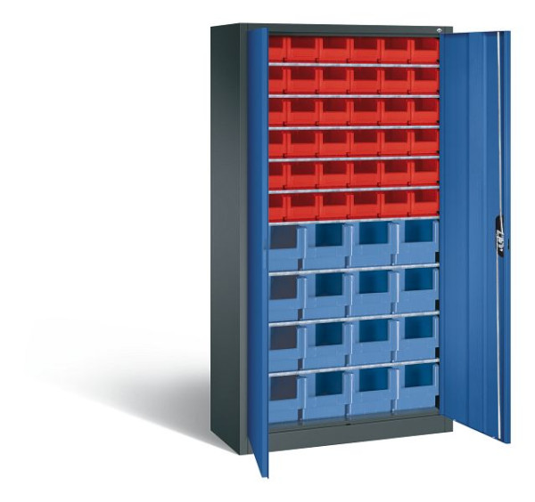 C+P Magazinschrank Serie 13, H1980xB1000xT420mm, Farbe: Anthrazitgrau / Enzianblau, Muldengriff, 133144-25 S10016