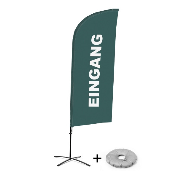 Showdown Displays Beachflag Alu Wind Komplett-Set Eingang Grau Deutsch Kreuzständer, BFAW310-CB30-WB-I121