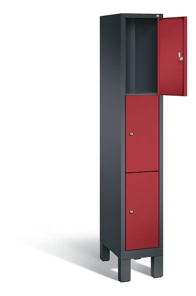 C+P Schließfachschrank Evolo, H1850xB320xT500mm, Farbe: Schwarzgrau / Rubinrot, 48010-103 S10017